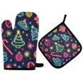 thumbnail image 1 of Yayeee Oven Mitts and Pot Holder Set of 4 Heat Resistant Kitchen Gloves Baking Hot Pad, Neon Christmas, 1 of 5