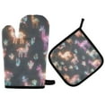 thumbnail image 1 of Yayeee Oven Mitts and Pot Holder Set of 4 Heat Resistant Kitchen Gloves Baking Hot Pad, Neon Llamas Pattern, 1 of 5
