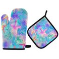 thumbnail image 1 of Yayeee Oven Mitts and Pot Holder Set of 4 Heat Resistant Kitchen Gloves Baking Hot Pad, Neon Starfish Pattern, 1 of 5