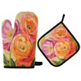 thumbnail image 1 of Yayeee Oven Mitts and Pot Holder Set of 4 Heat Resistant Kitchen Gloves Baking Hot Pad, Pink Abstract Floral, 1 of 5