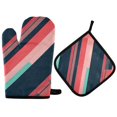 thumbnail image 1 of Yayeee Oven Mitts and Pot Holder Set of 4 Heat Resistant Kitchen Gloves Baking Hot Pad, Pink Geometric, 1 of 5