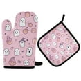 thumbnail image 1 of Yayeee Oven Mitts and Pot Holder Set of 4 Heat Resistant Kitchen Gloves Baking Hot Pad, Pink Halloween, 1 of 5