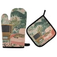 thumbnail image 1 of Yayeee Oven Mitts and Pot Holder Set of 4 Heat Resistant Kitchen Gloves Baking Hot Pad, Pink and Green Cat, 1 of 5