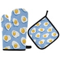 thumbnail image 1 of Yayeee Oven Mitts and Pot Holder Set of 4 Heat Resistant Kitchen Gloves Baking Hot Pad, Playful Fried Eggs, 1 of 5