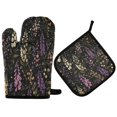 thumbnail image 1 of Yayeee Oven Mitts and Pot Holder Set of 4 Heat Resistant Kitchen Gloves Baking Hot Pad, Purple Floral Pattern, 1 of 5