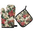 thumbnail image 1 of Yayeee Oven Mitts and Pot Holder Set of 4 Heat Resistant Kitchen Gloves Baking Hot Pad, Red Christmas Poinsettia, 1 of 5