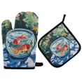 thumbnail image 1 of Yayeee Oven Mitts and Pot Holder Set of 4 Heat Resistant Kitchen Gloves Baking Hot Pad, Red Goldfish, 1 of 5