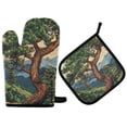 thumbnail image 1 of Yayeee Oven Mitts and Pot Holder Set of 4 Heat Resistant Kitchen Gloves Baking Hot Pad, Retro Pine Tree, 1 of 5