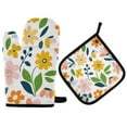 thumbnail image 1 of Yayeee Oven Mitts and Pot Holder Set of 4 Heat Resistant Kitchen Gloves Baking Hot Pad, Retro Yellow Floral, 1 of 5