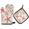 thumbnail image 1 of Yayeee Oven Mitts and Pot Holder Set of 4 Heat Resistant Kitchen Gloves Baking Hot Pad, Starfish Seashell, 1 of 5