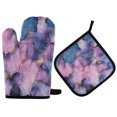 thumbnail image 1 of Yayeee Oven Mitts and Pot Holder Set of 4 Heat Resistant Kitchen Gloves Baking Hot Pad, Watercolor Pink Marble Pattern, 1 of 5