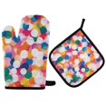 thumbnail image 1 of Yayeee Oven Mitts and Pot Holder Set of 4 Heat Resistant Kitchen Gloves Baking Hot Pad, White Colorful Circles, 1 of 5