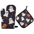 thumbnail image 1 of Yayeee Oven Mitts and Pot Holder Set of 4 Heat Resistant Kitchen Gloves Baking Hot Pad, White Halloween Ghosts, 1 of 5