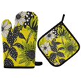 thumbnail image 1 of Yayeee Oven Mitts and Pot Holder Set of 4 Heat Resistant Kitchen Gloves Baking Hot Pad, Yellow Flowers, 1 of 5