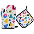 thumbnail image 1 of Yayeee Oven Mitts and Pot Holder Set of 4 Heat Resistant Kitchen Gloves Baking Hot Pad, Yellow Retro Shapes, 1 of 5