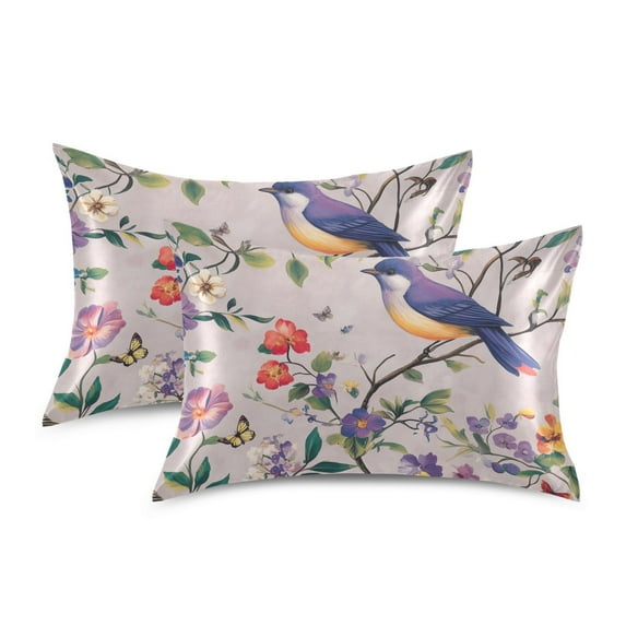 Yayeee Pillow Case Set of 2 Queen Size Wrinkle Resistant Pillowcase Soft Envelop Closure Purple Floral Print Cover Bedroom Decor