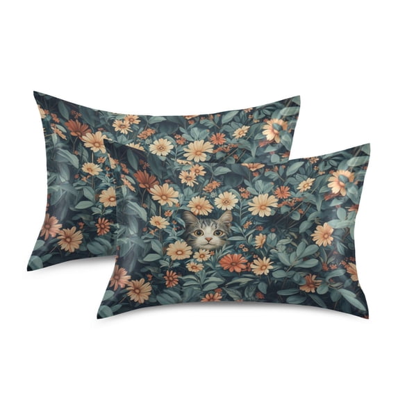 Yayeee Pillow Case Set of 2 Standard Size Wrinkle Resistant Pillowcase Soft Envelop Closure Floral Cat Pattern Cover Bedroom Decor