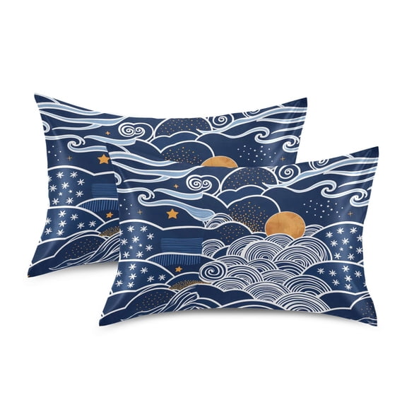 Yayeee Pillowcase King Size Set of 2 Satin Wrinkle Resistant Envelope Pillow Case, Blue Night Sky