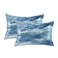 thumbnail image 1 of Yayeee Pillowcase King Size Set of 2 Satin Wrinkle Resistant Envelope Pillow Case, Blue Watercolor Ocean Waves, 1 of 8