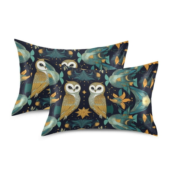 Yayeee Pillowcase King Size Set of 2 Satin Wrinkle Resistant Envelope Pillow Case, Brown Mystical Owls