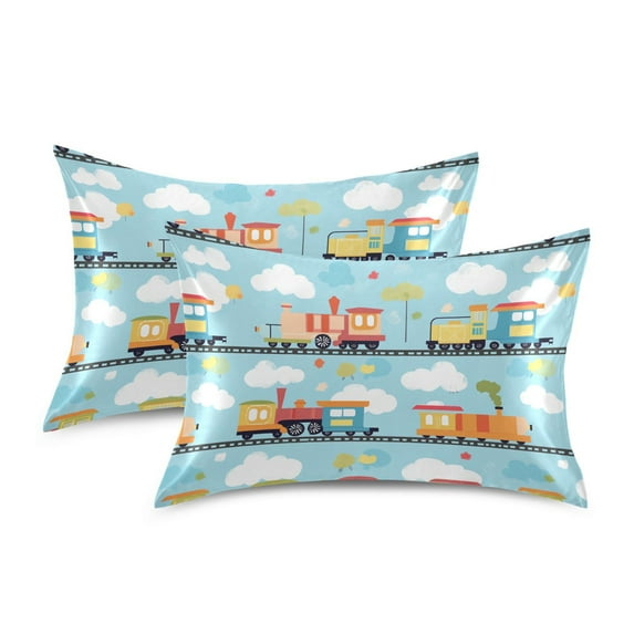 Yayeee Pillowcase King Size Set of 2 Satin Wrinkle Resistant Envelope Pillow Case, Cartoon Train Pattern