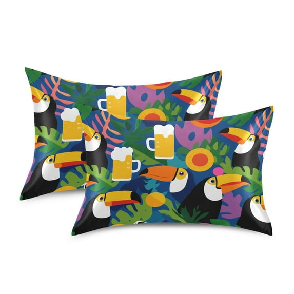Yayeee Pillowcase King Size Set of 2 Satin Wrinkle Resistant Envelope Pillow Case, Colorful Toucans Pattern