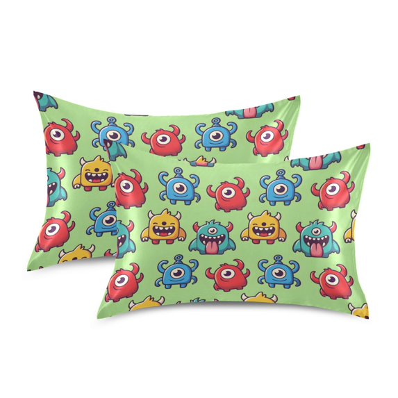 Yayeee Pillowcase King Size Set of 2 Satin Wrinkle Resistant Envelope Pillow Case, Cute Monsters Pattern