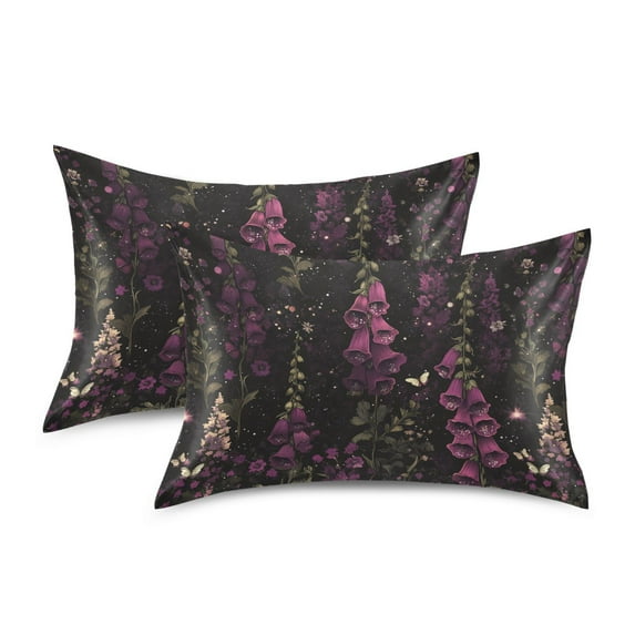 Yayeee Pillowcase King Size Set of 2 Satin Wrinkle Resistant Envelope Pillow Case, Dark Purple Floral Pattern