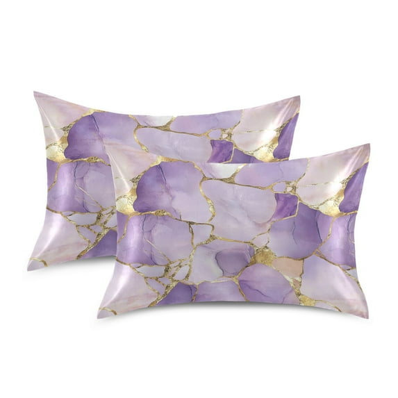 Yayeee Pillowcase King Size Set of 2 Satin Wrinkle Resistant Envelope Pillow Case, Pastel Purple Marble Pattern