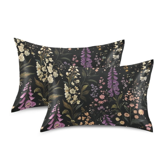 Yayeee Pillowcase King Size Set of 2 Satin Wrinkle Resistant Envelope Pillow Case, Purple Floral Pattern