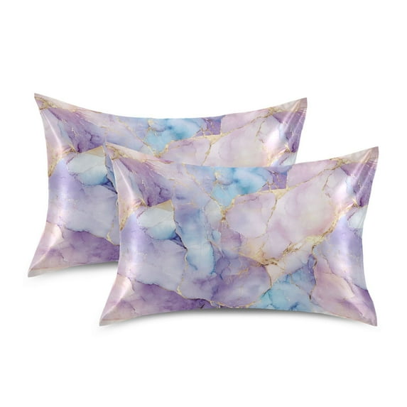 Yayeee Pillowcase King Size Set of 2 Satin Wrinkle Resistant Envelope Pillow Case, Purple Marble Pattern