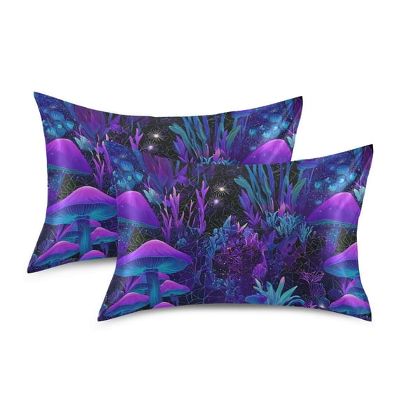 Yayeee Pillowcase King Size Set of 2 Satin Wrinkle Resistant Envelope Pillow Case, Purple Mushrooms Pattern