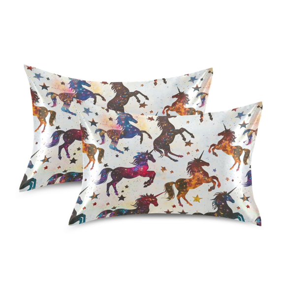 Yayeee Pillowcase King Size Set of 2 Satin Wrinkle Resistant Envelope Pillow Case, Rainbow Stars Pattern