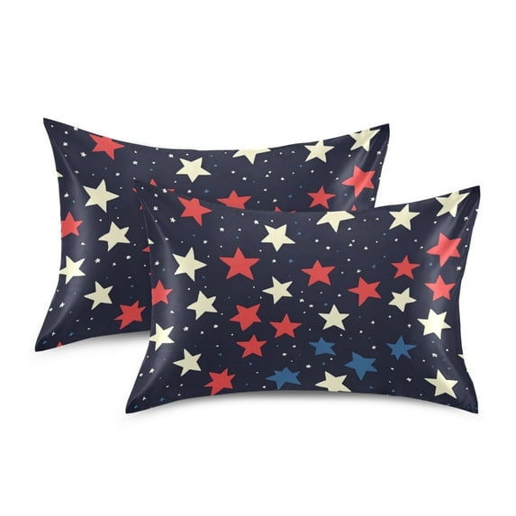 Yayeee Pillowcase King Size Set of 2 Satin Wrinkle Resistant Envelope Pillow Case, Red Starry Pattern