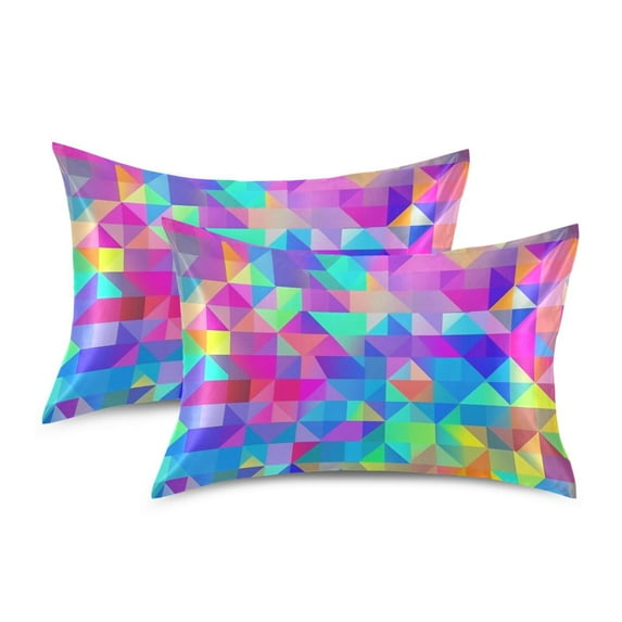 Yayeee Pillowcase King Size Set of 2 Satin Wrinkle Resistant Envelope Pillow Case, Vibrant Geometric Pattern