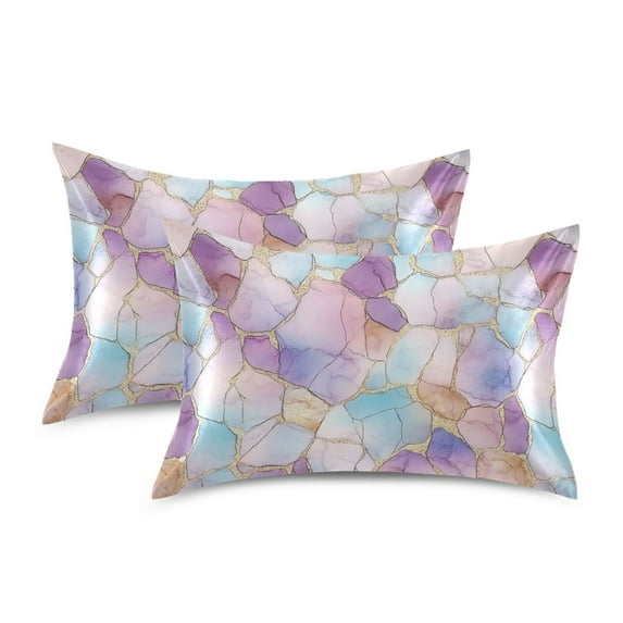 Yayeee Pillowcase King Size Set of 2 Satin Wrinkle Resistant Envelope Pillow Case, Watercolor Marble Pattern