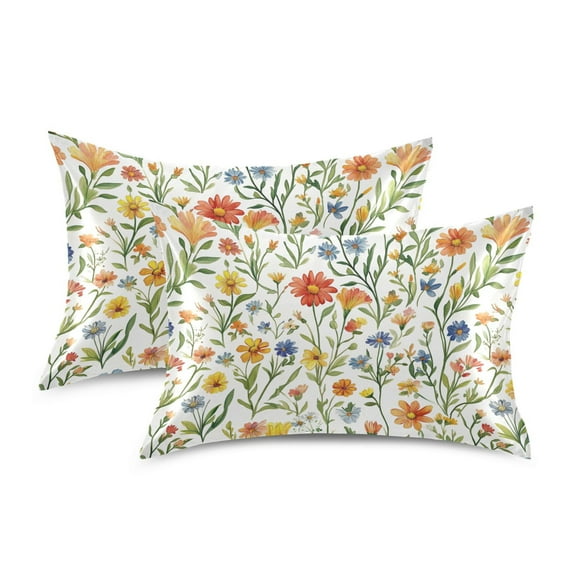 Yayeee Pillowcase King Size Set of 2 Satin Wrinkle Resistant Envelope Pillow Case, Watercolor Wildflowers Pattern