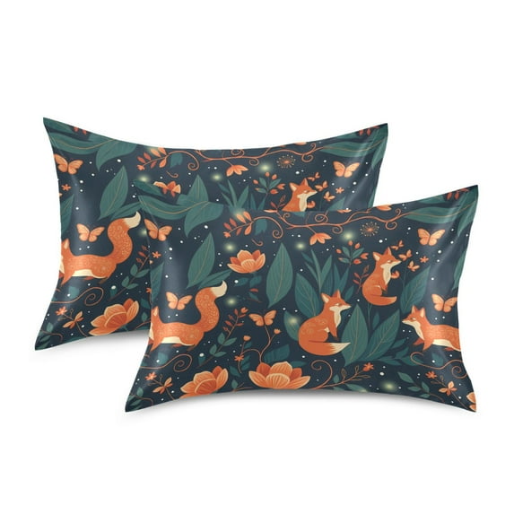 Yayeee Pillowcase King Size Set of 2 Satin Wrinkle Resistant Envelope Pillow Case, Whimsical Foxes Pattern