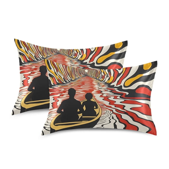 Yayeee Pillowcase King Size Set of 2 Satin Wrinkle Resistant Pillow Case, Abstract Boat Ride