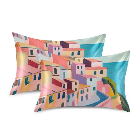 Yayeee Pillowcase King Size Set of 2 Satin Wrinkle Resistant Pillow Case, Abstract Painting