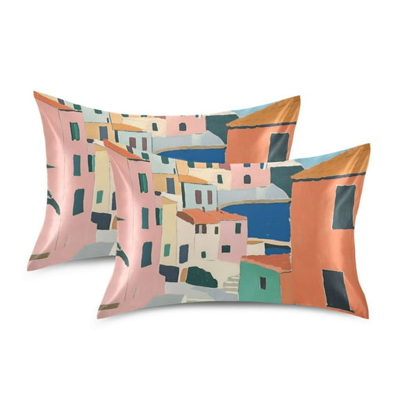 Yayeee Pillowcase King Size Set of 2 Satin Wrinkle Resistant Pillow Case, Art City