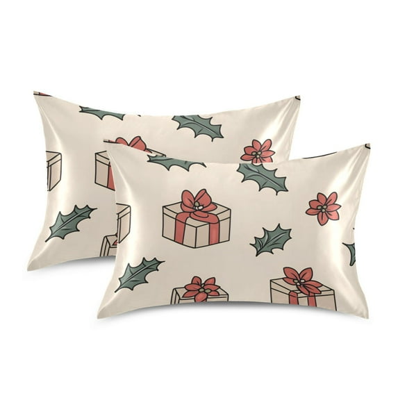 Yayeee Pillowcase King Size Set of 2 Satin Wrinkle Resistant Pillow Case, Beige Christmas Gift Pattern