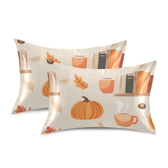 Yayeee Pillowcase King Size Set of 2 Satin Wrinkle Resistant Pillow Case, Beige Fall Acorns Pattern