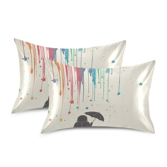 Yayeee Pillowcase King Size Set of 2 Satin Wrinkle Resistant Pillow Case, Black Astronaut