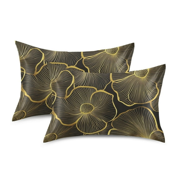 Yayeee Pillowcase King Size Set of 2 Satin Wrinkle Resistant Pillow Case, Black Flower Pattern