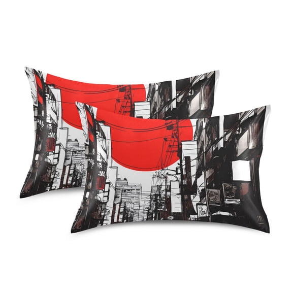 Yayeee Pillowcase King Size Set of 2 Satin Wrinkle Resistant Pillow Case, Black Streets