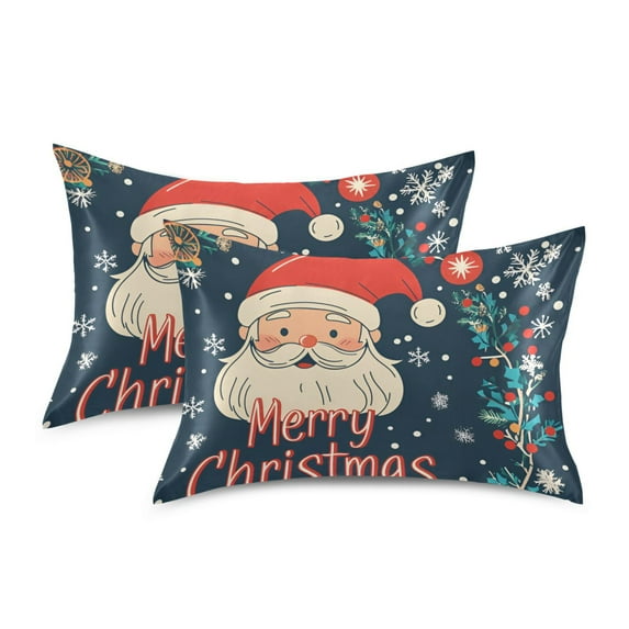 Yayeee Pillowcase King Size Set of 2 Satin Wrinkle Resistant Pillow Case, Blue Christmas Santa