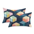 thumbnail image 1 of Yayeee Pillowcase King Size Set of 2 Satin Wrinkle Resistant Pillow Case, Blue Cubes, 1 of 7