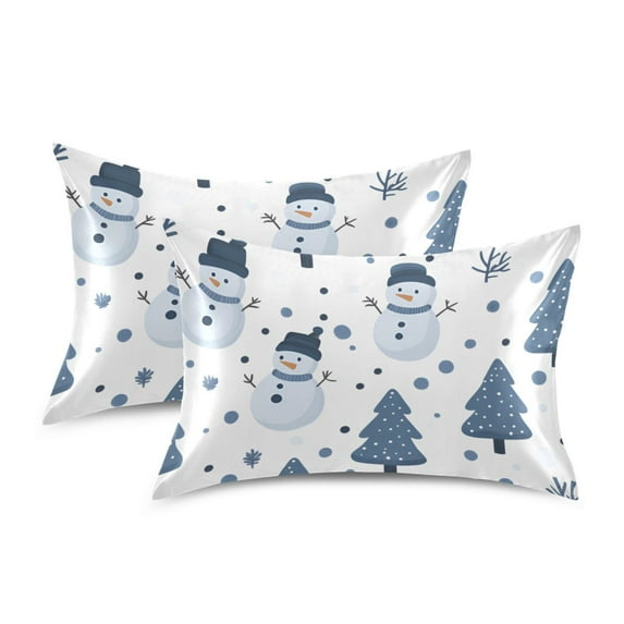 Yayeee Pillowcase King Size Set of 2 Satin Wrinkle Resistant Pillow Case, Blue Cute Snowmen