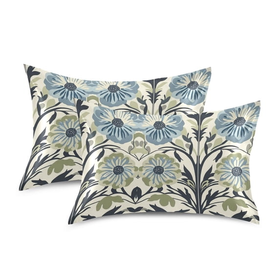 Yayeee Pillowcase King Size Set of 2 Satin Wrinkle Resistant Pillow Case, Blue Floral Pattern